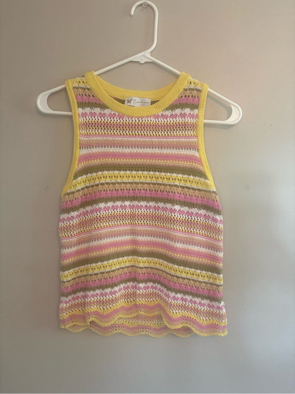 Jessica Simpson Yellow, Pink and Cream Striped Crochet Tank